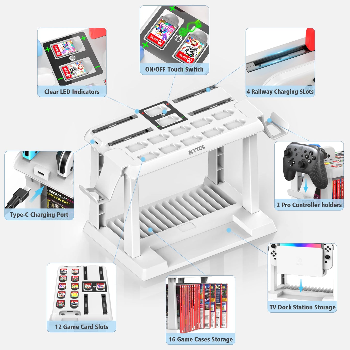 OIVO For Switch Joycon Charger Switch Game Storage Tower Pro Controller Holder For Nintendo Switch OLED Charging Dock Station
