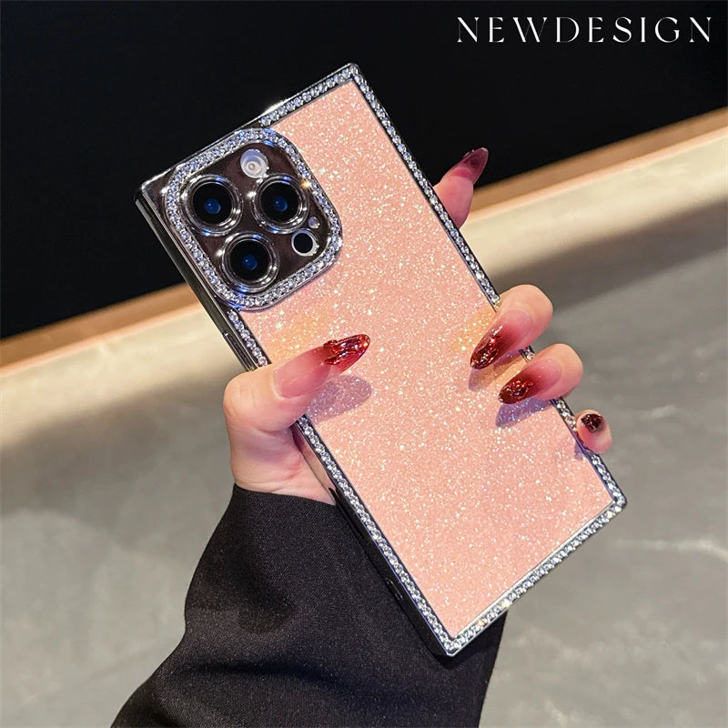 Luxury Diamond Sequin Bling Glitter Case For iPhone 16 15 14 13 Pro Max Electroplated Soft Silicone Shockproof Bumper Cover