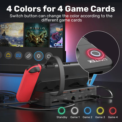 Nintendo Game Card Switcher with Wireless Remote Control Portable Nintendo Switch Docking with 4K HDMI RJ45 Gigabit Ethernet