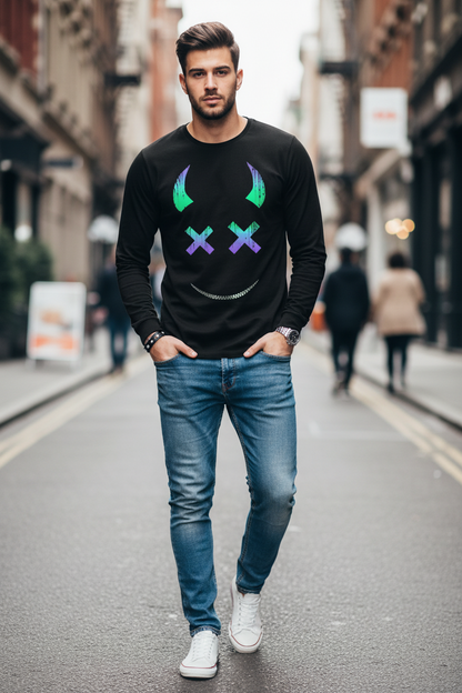Men’s Casual Long Sleeve O-Neck T-shirt with Funny Pattern Print - Harajuku Street Fashion Top