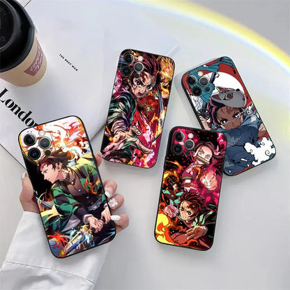 Demon-Slayer Tanjiro Anime Phone Case for iPhone 11 15 Pro Max Case 14 Plus 13 Pro 12 11 X XR 7 8 SE Soft Cover Kimetsu No Yaiba