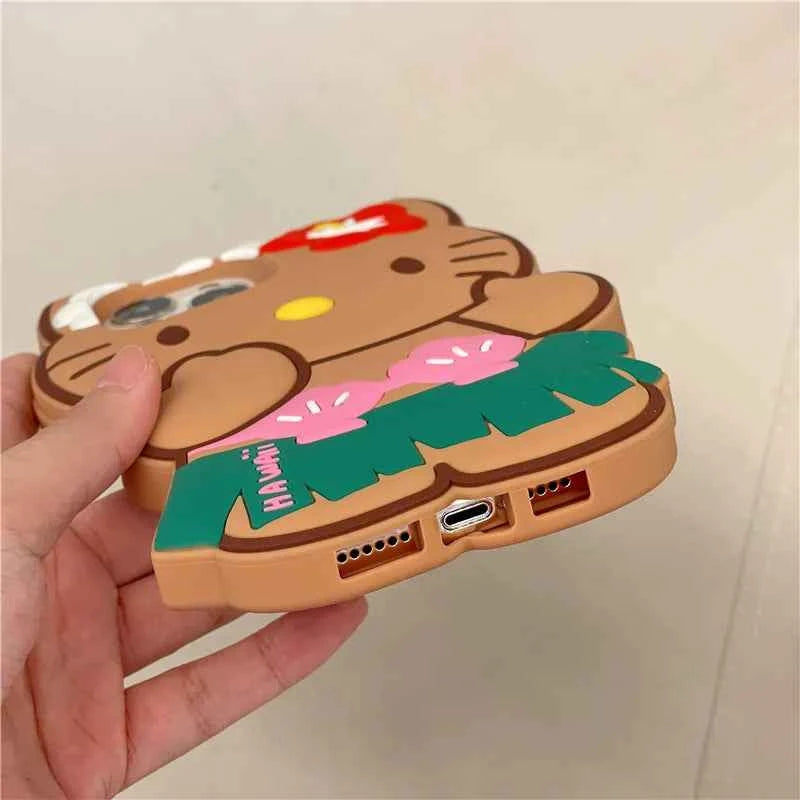 Kawaii Hello Kitty Phone Case For iPhone 17 16 15 14 13 12 11 Pro Max Plus 17 Pro Hawaiian Hula Skirt Kitty Silicone Phone Cover