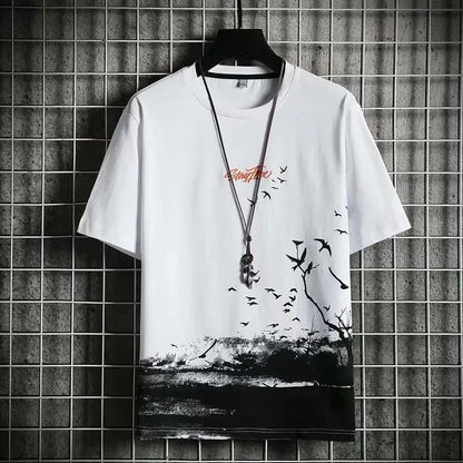 Loose Short Sleeve round Neck T-Shirt Thin Summer Casual Style for Men Breathable Streetwear Student Stall Short T-Shirt