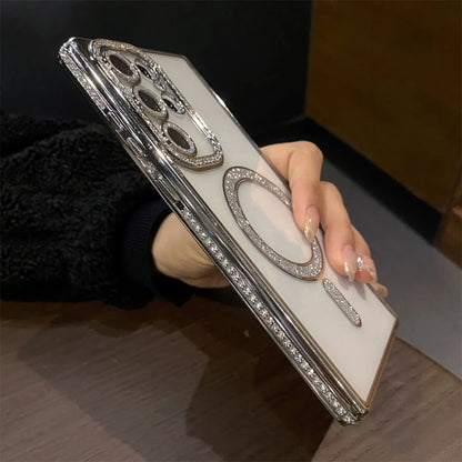 Transparent Plating Glitter Rhinestones Diamond for Magsafe Magnetic Case for Samsung S24 S23 S22 Ultra Plus Soft Silicone Cover