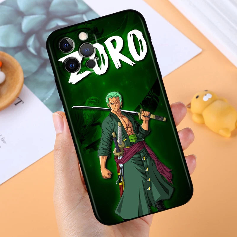 Anime Ones P-Piece Zoro For Apple iPhone 14 13 12 11 X XS XR 8 7 6 Pro Plus Max Mini 5 SE Black Phone Case