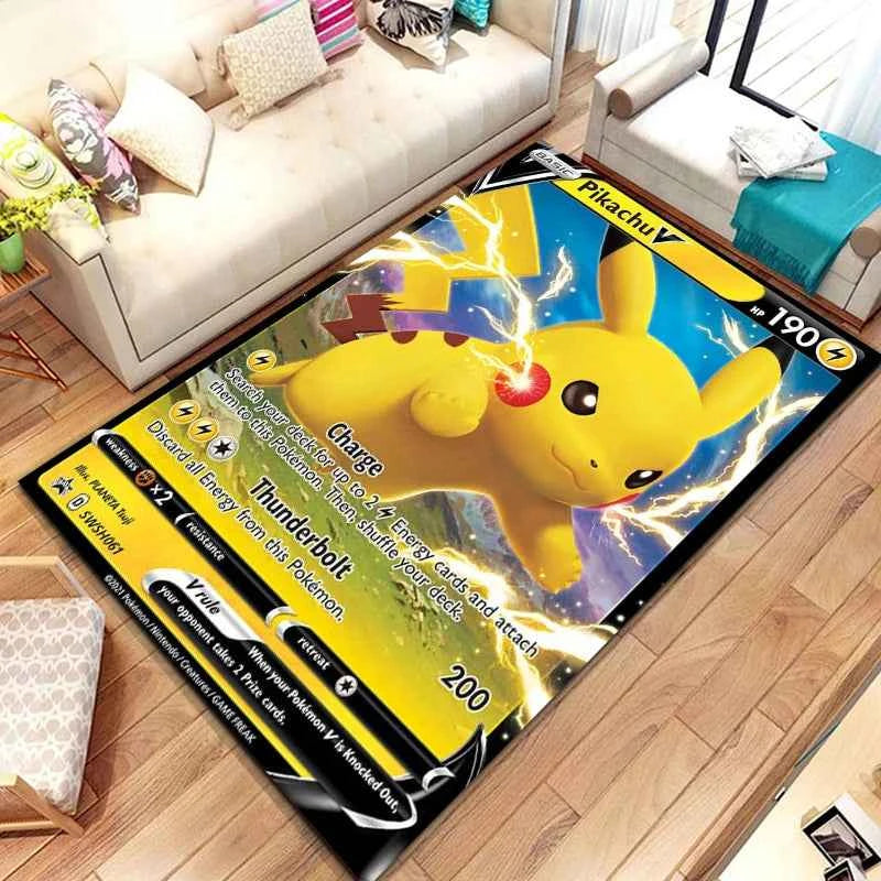 Pokemon Anime Card Pattern Large Area Rug 3D Carpet for Home Living Room Children's Bedroom Sofa Non-slip Kids Doormat Decor M
