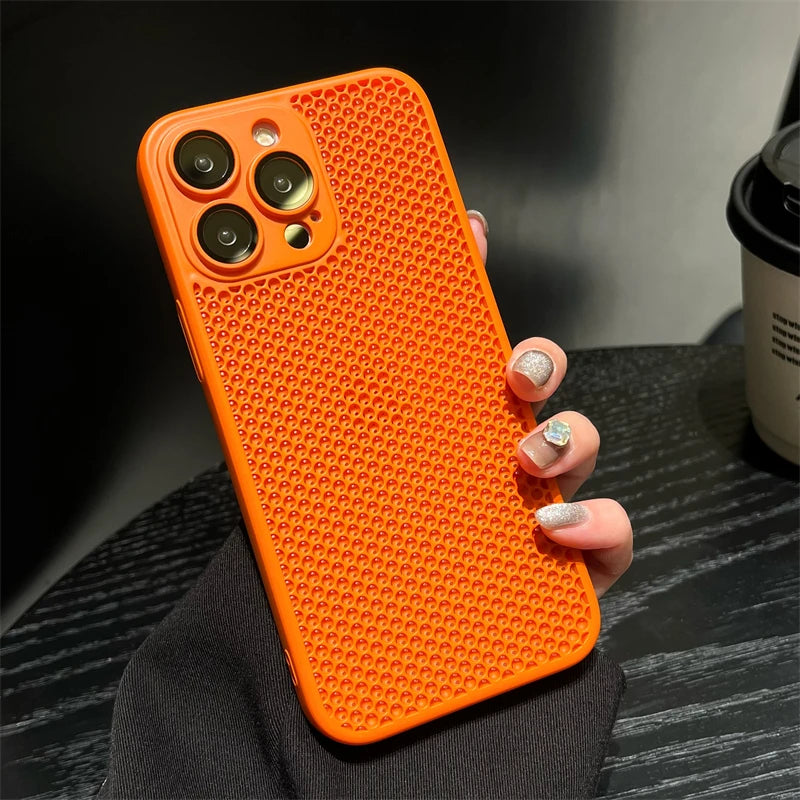 Original Heat Dissipation Breathable Mesh Hole Case For iPhone 16 15 14 11 12 13 Pro Max Plus Lens Protection Shockproof Cover