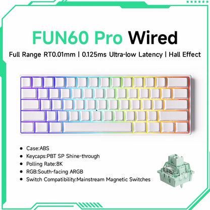 Akko MonsGeek FUN60 magnetic switch keyboard white 60 percent wired RGB PBT keycaps ABS case and green magnetic switches