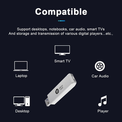 HP USB3.2 Flash Drive 256GB 128GB 64GB 32GB High Speed Sticks External Storage Metal Pen Drive Creative Personality Car Music