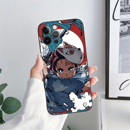 Demon-Slayer Tanjiro Anime Phone Case for iPhone 11 15 Pro Max Case 14 Plus 13 Pro 12 11 X XR 7 8 SE Soft Cover Kimetsu No Yaiba