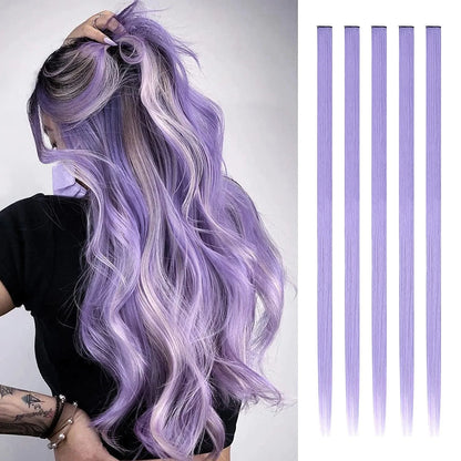 Synthetic 5PCS Colorful Hair Extensions Party Highlights Colorful Clip in Hair Extensions Straight Hairpieces for Women Girls