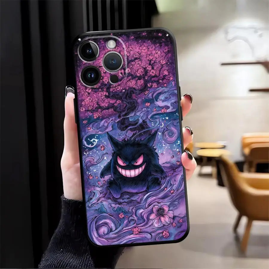 Premium Protective Funda Phone Case – Compatible with Apple iPhone Models XR, XS Max, 7, 8, 11, 12, 13, 14, 15 Pro, 16, 17 Pro Max – Stylish Gengar Pokémon Design