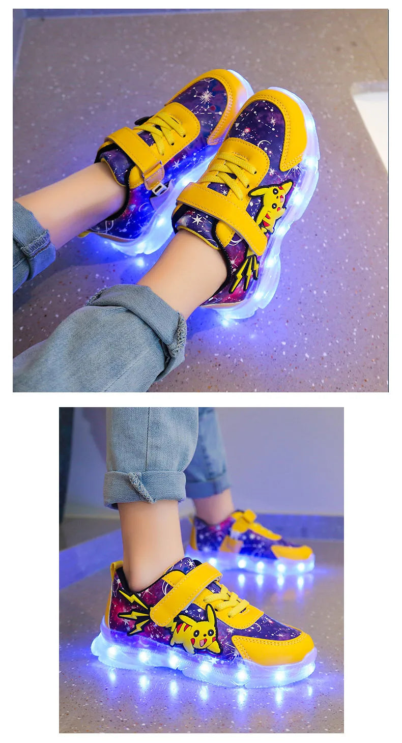 Kids'Casual Shoes Boys Rechargeable Cartoon PU Leather Spring Fashion Flat Bottom Anti-slip Sneakers Yellow Size 25-36