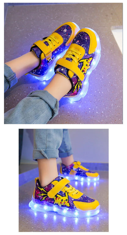 Kids'Casual Shoes Boys Rechargeable Cartoon PU Leather Spring Fashion Flat Bottom Anti-slip Sneakers Yellow Size 25-36