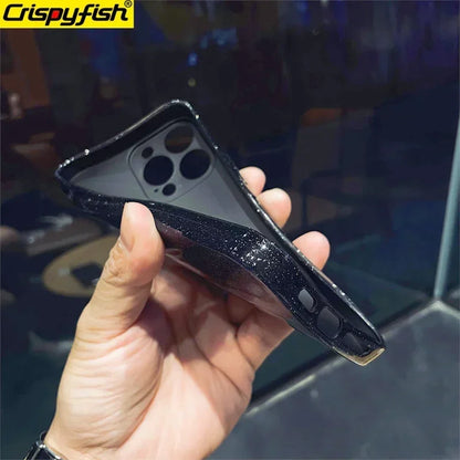 Original Luxury Black Glitter Case For iPhone 16 Pro 15 11 12 13 14 Pro Max XR XS SE 7 8 Plus Soft TPU Shockproof Silicone Cover