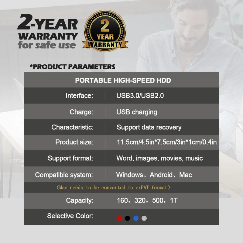 Portable External HD 1TB External Hard Drive HDD 500GB 250GB Memory USB 3.0 High Speed Flash Drive For Laptop PC MacBook PS4 PS5 by XLON