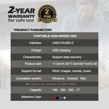 Portable External HD 1TB External Hard Drive HDD 500GB 250GB Memory USB 3.0 High Speed Flash Drive For Laptop PC MacBook PS4 PS5 by XLON