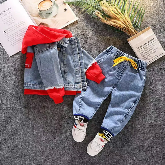 2025 Autumn Winter Boys Jean Set Jacket New Cowboy Jeans Suit Jacket Handsome Children Clothing