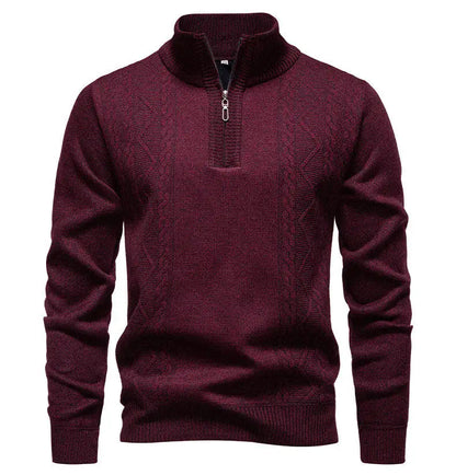Winter Fleece-Lined Stand Collar Half-Zip Pullover Knitted Sweater for Men,Multi-Color Versatile Casual  Men's Knit Sweater