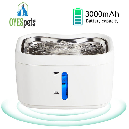 OYEpets 2.5L Wireless Cat Water Fountain 3000mAh Battery Automatic Motion Sensor Ultra Quiet Dispenser Dog Water Dispenser