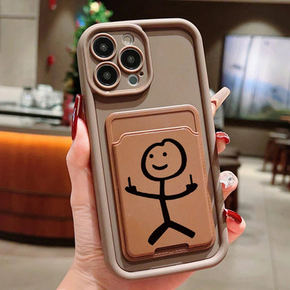 Cartoon Matchman Insert Card Bag Silicone Soft Phone Case For iPhone 16 Pro Max 15 14 13 12 11 Pro XR XS 7 8 Plus SE 2020 Cover