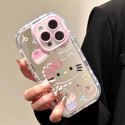 Cute Girl Cartoon Kawaii Hello Kitty Mirror Phone Case For iPhone 16 15 14 13 12 11 Pro Max XR XS MAX 7 8 Plus Y2K Lovely Cover