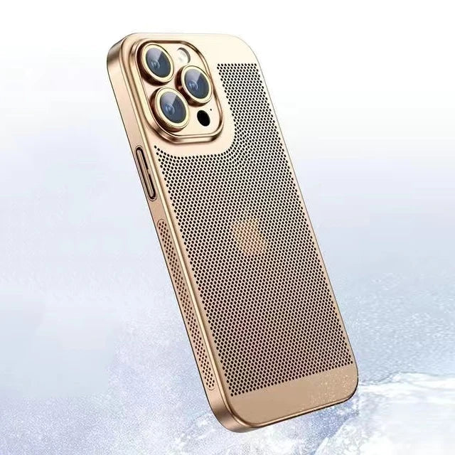 Electroplated Border Honeycomb Mesh Shell Phone Case For Iphone 11 12 13 14 15 16 Pro Max 14Plus XS Max Heat Dissipation Cover