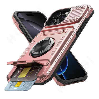 Case For iPhone 16 15 14 13 12 11 Pro Max XS XR 8 7 Plus Magnetic Rotated Ring Kickstand Heavy Duty Drop Protection Wallet Cover