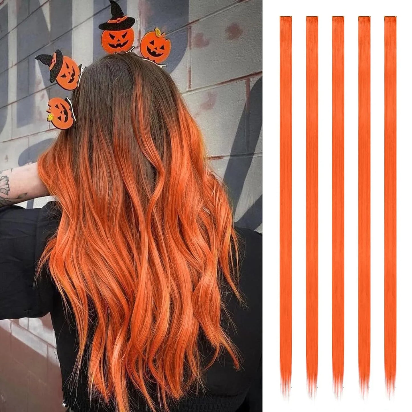 Synthetic 5PCS Colorful Hair Extensions Party Highlights Colorful Clip in Hair Extensions Straight Hairpieces for Women Girls