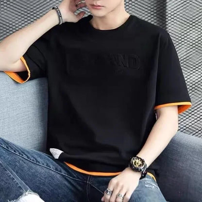 2025 Summer New Men's Short Sleeve T-Shirt Hong Kong Style Loose Fit Versatile Ice Silk Thin Clothing Youth Trendy
