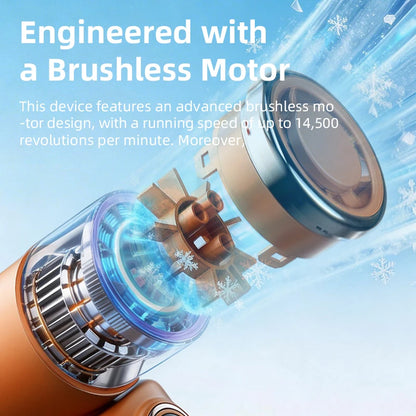 Brushless motor with text on a blue background