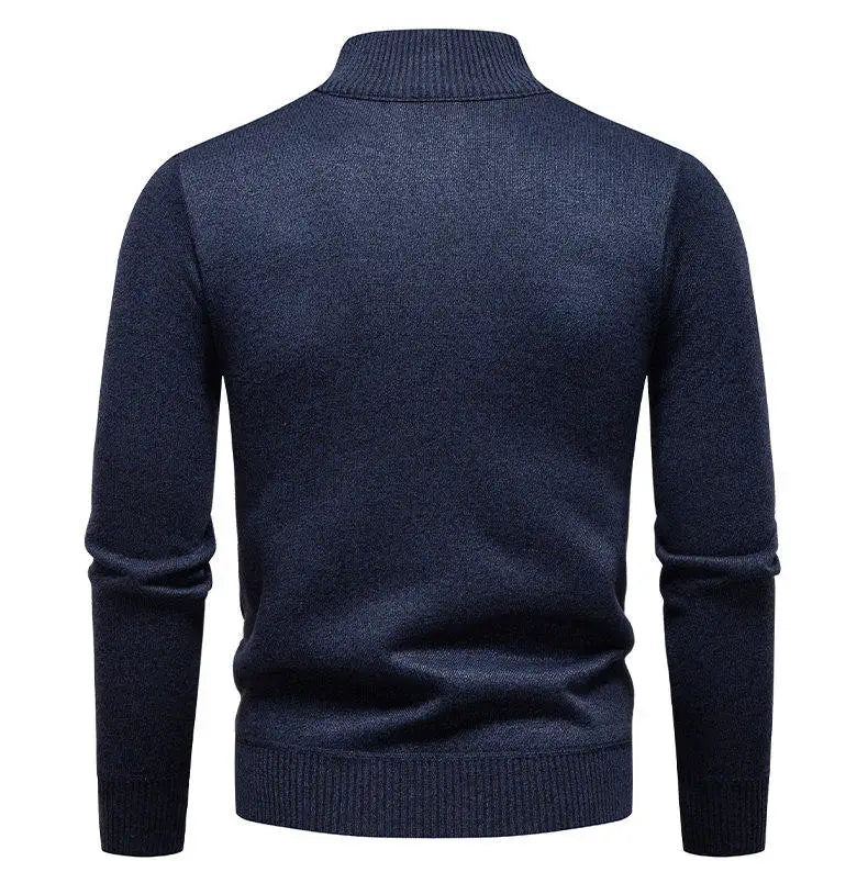 Winter Fleece-Lined Stand Collar Half-Zip Pullover Knitted Sweater for Men,Multi-Color Versatile Casual  Men's Knit Sweater
