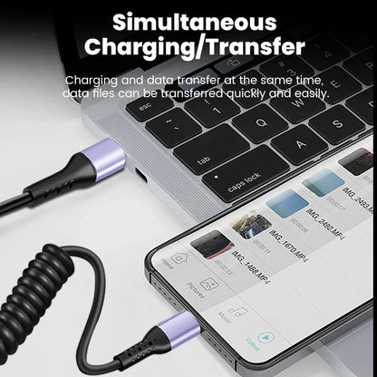 20CM To 1M Car Spring Cable 66W Short Fast Charging Wire Type C TO Type C Cable For iPhone 15 Huawei Xiaomi Samsung USB C Cable