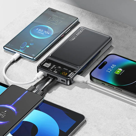 Power Bank With Cables 100W Super Fast Charging Powerbank Portable For iPhone Samsung External Battery