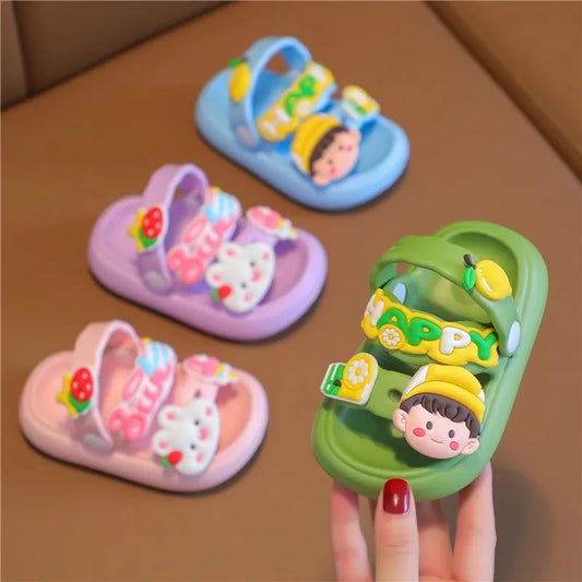 Cute Cartoon Baby Slippers for Girls, 2024 New Summer Anti-Slip Toddler Beach Shoes