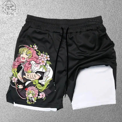 Demon Slayer Anime Printed Men's Shorts Double Layered Sports Fitness Versatile Casual Pants