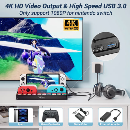 Nintendo Switch Joycon Charger Game Card Slot Switch TV Dock Station with HDMI & 3.0 USB Port for Switch OLED Storage Charging Stand