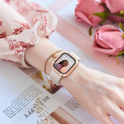 Diamond Cover For Apple watch Case 45mm 41mm 44mm 40mm 44 mm Tempered Glass Bumper Screen Protector iWatch series 9 7 SE 6 8 5