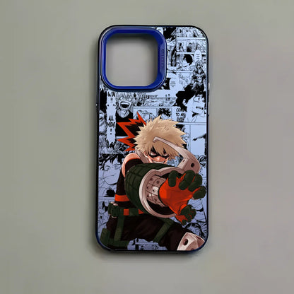 Katsuki Bakugo Anime Phone Case for iPhone 16 15 14 13 12 11 Pro Max - Black Matte Multicolor Laser Metallic Aurora Cover