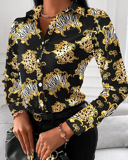 Elegant Women's Fashion Blouse 2025 Spring/Summer Digital Print Shirt Commuter Slim Fit Office Female Blusas Chemise Femme S-3XL