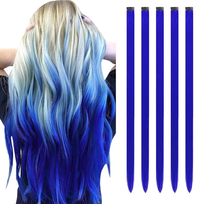 Synthetic 5PCS Colorful Hair Extensions Party Highlights Colorful Clip in Hair Extensions Straight Hairpieces for Women Girls