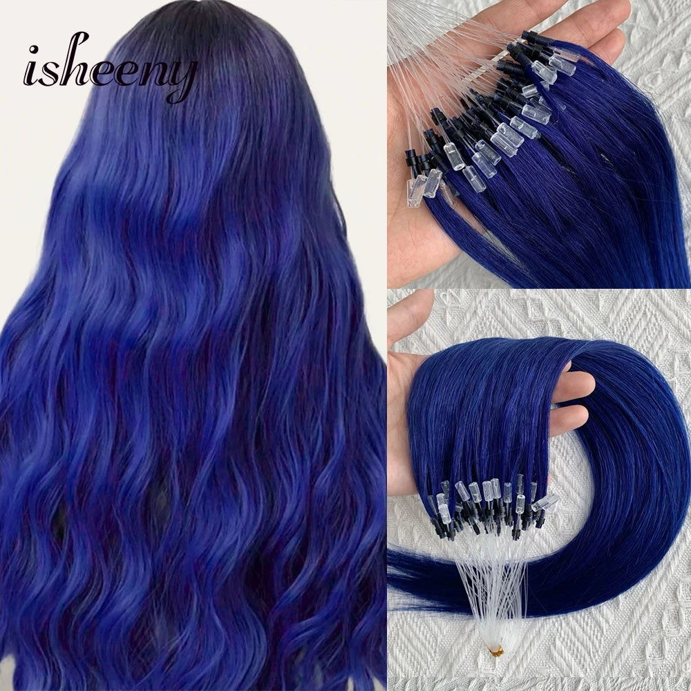 Micro Loop Ring Link Hair 100% Human Hair Extensions Real Remy Fancy Color 12-20 inches Striaght Purple Hair Extensions isheeny