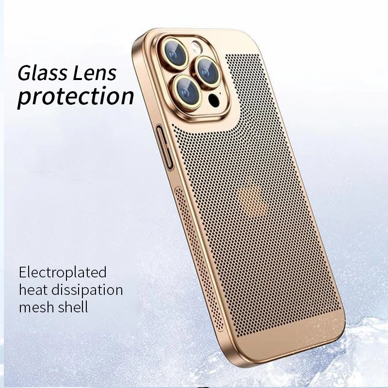 Electroplated Border Honeycomb Mesh Shell Phone Case For Iphone 11 12 13 14 15 16 Pro Max 14Plus XS Max Heat Dissipation Cover