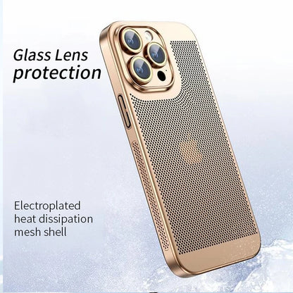 Electroplated Border Honeycomb Mesh Shell Phone Case For Iphone 11 12 13 14 15 16 Pro Max 14Plus XS Max Heat Dissipation Cover