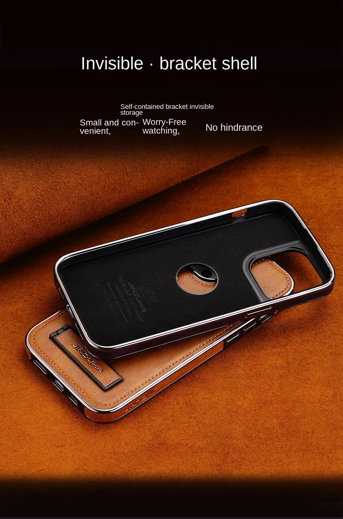 Invisible Fold Stand Phone Case with Electroplated Bezel for iPhone 16 15 14 Plus 13 12 11 Pro Max Ultra Thin PU Leather Cover