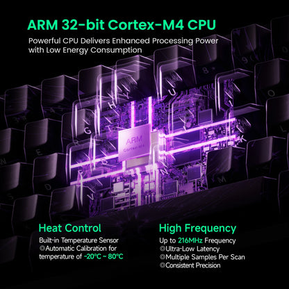 Akko MonsGeek FUN60 magnetic switch keyboard graphic showing ARM 32 bit Cortex M4 CPU with heat control and high frequency