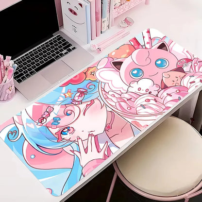 Gaming Mouse Pad Large Gamer Keyboard Desk Anime Mouse Mat Carpet P-pokemon Jigglypuff Rubber Playmat Notbook Pc Mousepad