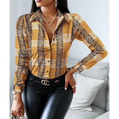 Elegant Women's Fashion Blouse 2025 Spring/Summer Digital Print Shirt Commuter Slim Fit Office Female Blusas Chemise Femme S-3XL
