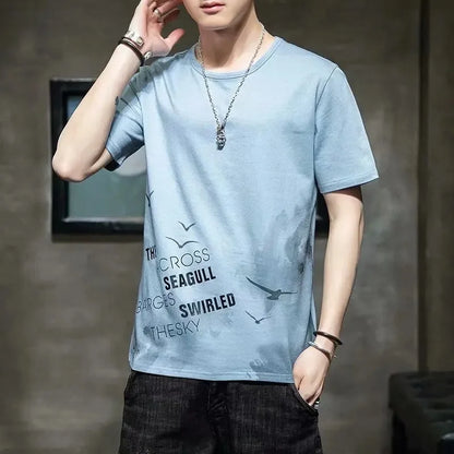 Loose Short Sleeve round Neck T-Shirt Thin Summer Casual Style for Men Breathable Streetwear Student Stall Short T-Shirt