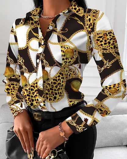 Elegant Women's Fashion Blouse 2025 Spring/Summer Digital Print Shirt Commuter Slim Fit Office Female Blusas Chemise Femme S-3XL